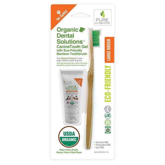 Organic Dental Solutions® CanineTooth Gel with Eco-Friendly Bamboo Toothbrush - LARGE - Pure and Natural Pet