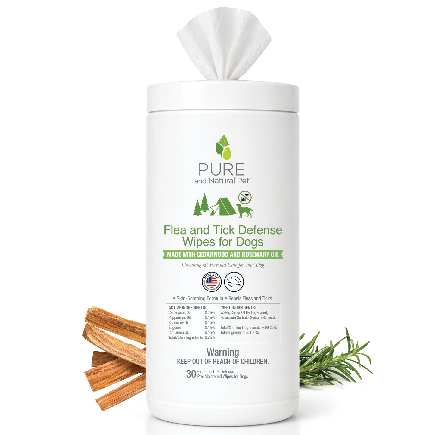 Flea and Tick Defense Wipes for Dogs - Pure and Natural Pet