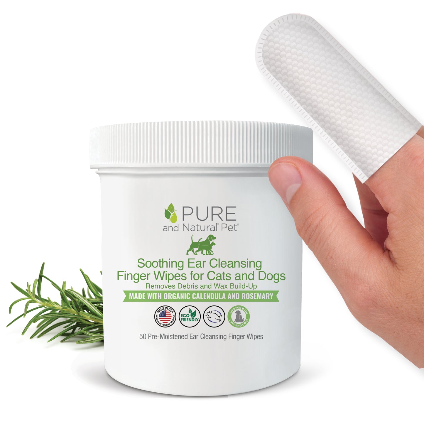 Soothing Ear Cleansing Finger Wipes for Cats and Dogs - Pure and Natural Pet