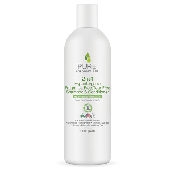 2-IN-1 Hypoallergenic Fragrance Free, Tear Free Shampoo & Conditioner - Pure and Natural Pet